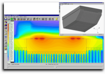 Flotherm analysis revealed low heat transfer in part of the heat sink, leading to this final design (see inset picture) which included an optimized, sawn-off fin profile 