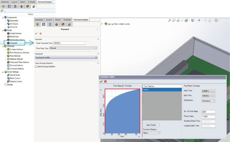 Transient set up values - Simcenter Flotherm XT