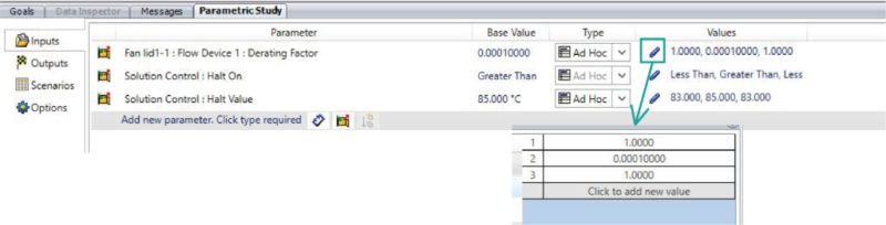 Parametric input table - Simcenter Flotherm XT