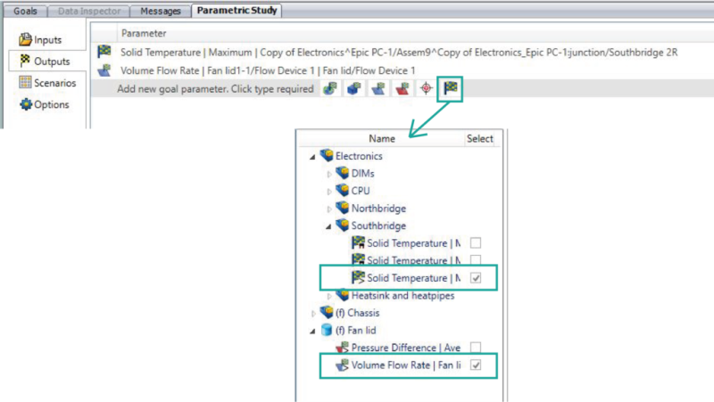 Parametric output selection - Simcenter Flotherm XT